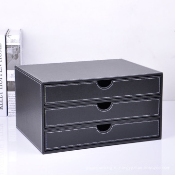 Черный PU-файл для рабочего стола с ящиками